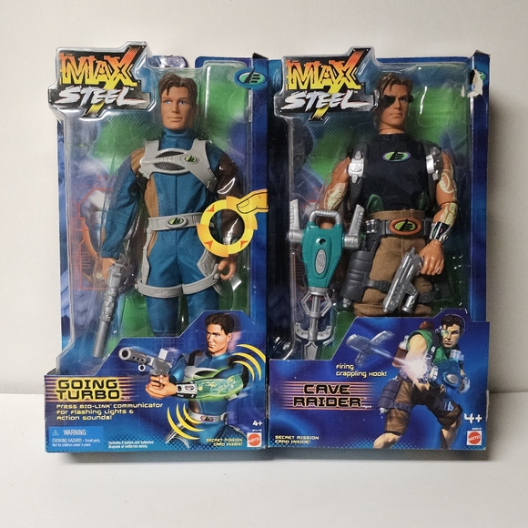 Max Steel "Going Turbo" & "Cave Raider" Vintage Lot of 2 Action Figures 2000 NEW - Picture 1 of 6